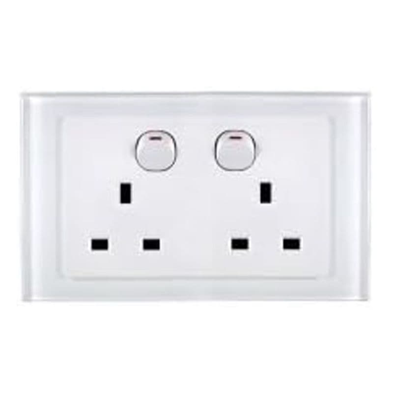 Plug In Double Socket RetroTouch Dual Double Plug Socket White/White Glass 00161