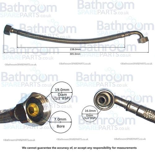 Abacus Stainless Steel Braided 305mm Filling Hose 3/8 x 1/2"  ABSP-20-0048