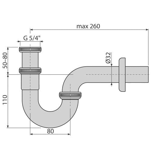 Alca Plast Extended Tubular Bidet Trap DN32 with G 5/4″ Union Nut Chrome-Plated Metal A45E