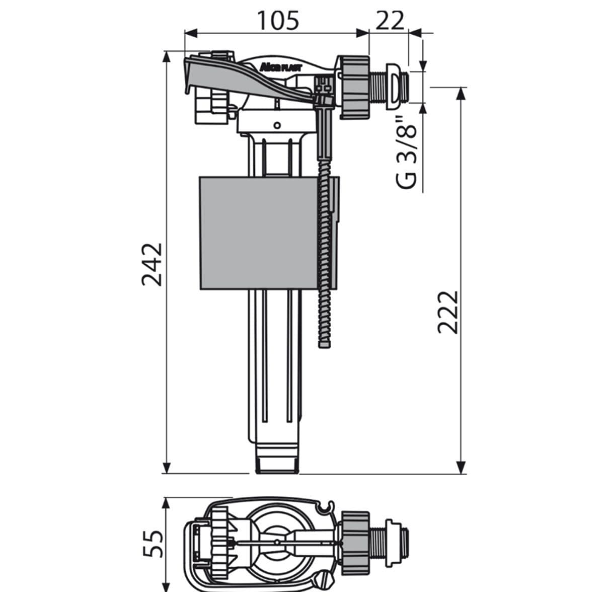 Alca Plast Side Inlet Fill Valve For Plastic WC Cisterns A150P-3/8