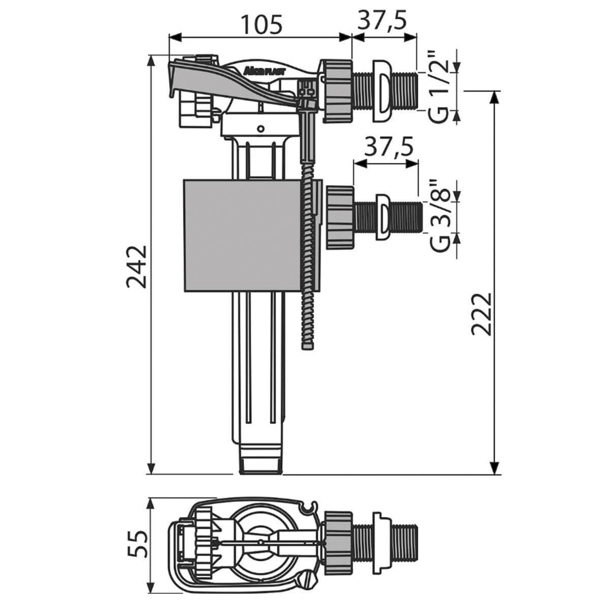 Alca Plast Side Inlet Fill Valve Metal Thread Universal A160UNI