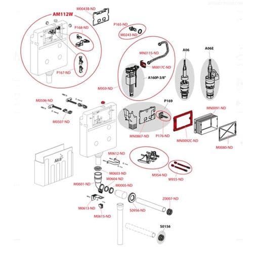 Alca Plast Wall Concealed WC Cistern AM112W Spare Parts