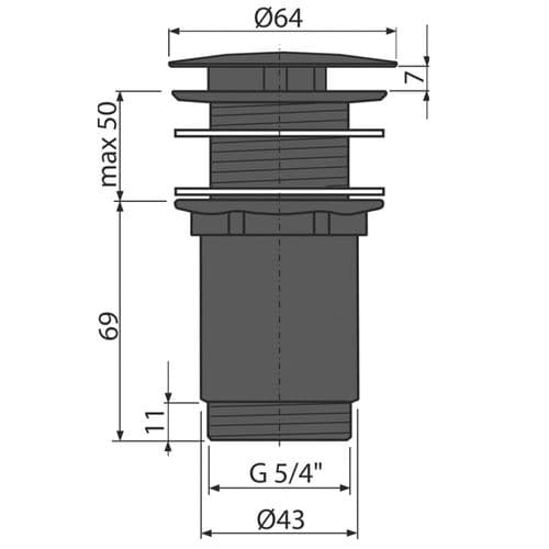 Alca Plast Wash-Basin Waste G 5/4" Without Overflow Large Non-Closing Plug Matt Black A396BLACK