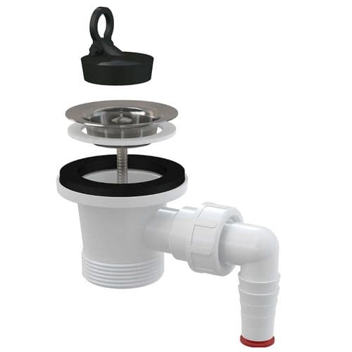 Alca Plast Wash-Basin Waste G 6/4" Ø17–23 mm Connector Stainless Steel Grid Ø62mm & Rubber Plug A31P