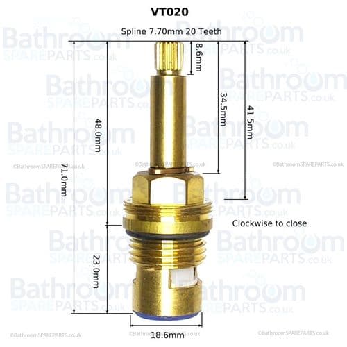 Alpi Ceramic disc G1/2"  Clockwise Close Cartridge 34mm spline VT020