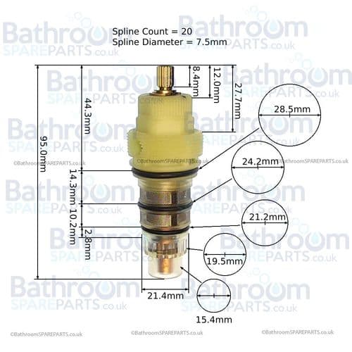 Alpi Thermostatic Shower Cartridge - Tapered Shaft CR-150C