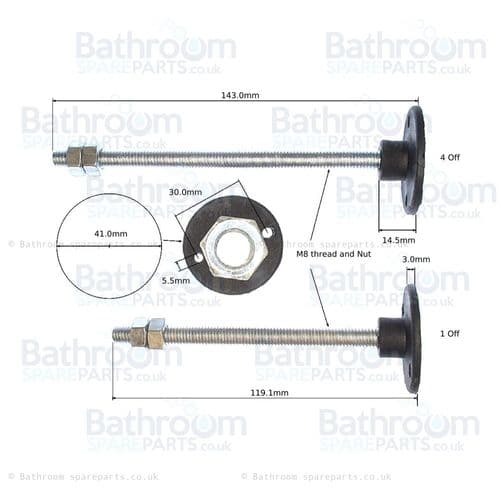 Armitage Shanks Tiffany Leg Set - Replacement M8 Bath Foot Pack SV02567