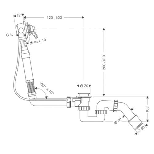 Axor Exafill S Basic Set Bath Filler Waste And Overflow Set For Large Bath Tubs 58306180