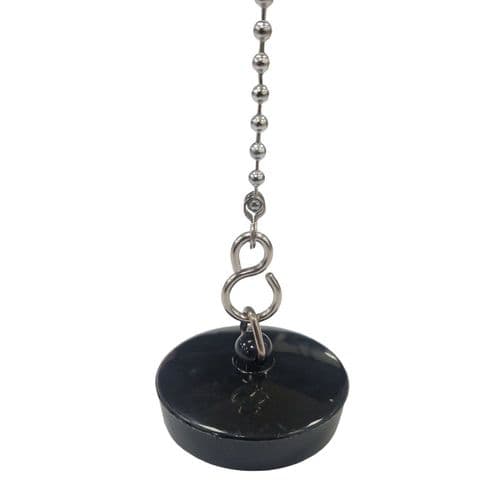 Bath Plastic Black Plug 1 3/4" With 18" Chrome Plated Ball Pattern Bath Chain EBPLUG040
