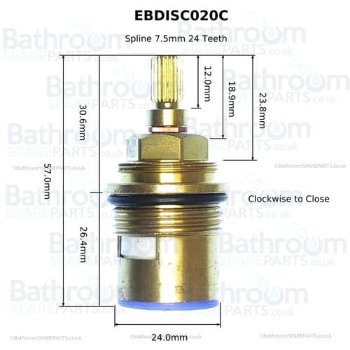 Bath Store Flow valve 3/4" Quarter Turn Ceramic Disc Tap Cartridge Valves Clockwise Close DISC020C