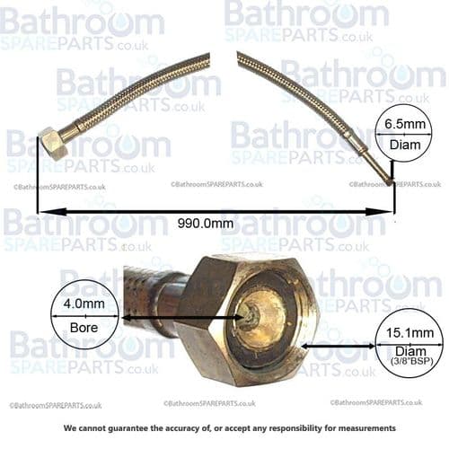 Bathroom Spare Parts 6.5mm x 3/8" x 990mm Flexi Hose BSPHOSE9
