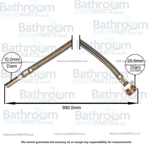 Bathroom Spare Parts Flexi Hose 10mm x 1/2"BSP x990mm BSPHOSE10