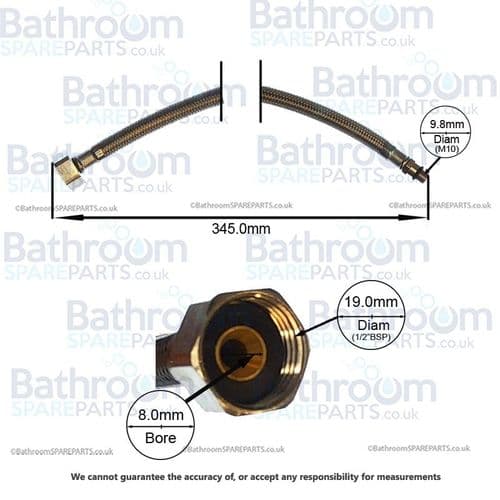 Bathroom Spare Parts Flexi Hose M10 x 1/2"BSP x 345mm  BSPHOSE1