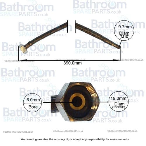 Bathroom Spare Parts Flexi Hose M10 x 1/2" BSP x 390mm  BSPHOSE3