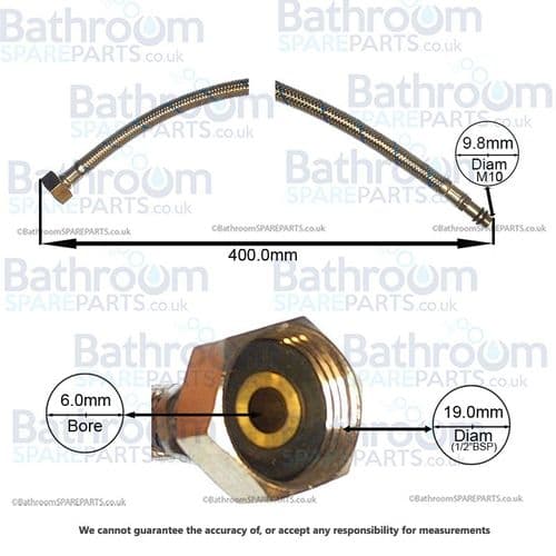 Bathroom Spare Parts Flexi Hose M10 x 1/2"BSP x 400mm BSPHOSE11