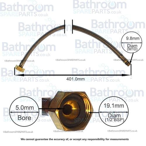 Bathroom Spare Parts Flexi Hose M10 x 1/2"BSP x 400mm BSPHOSE29