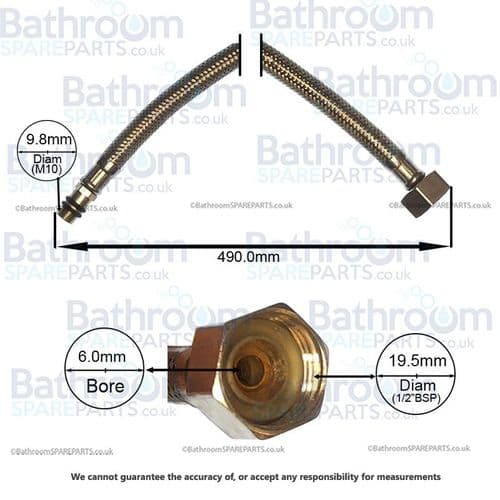 Bathroom Spare Parts Flexi Hose M10 x 1/2"BSP x 490mm BSPHOSE13