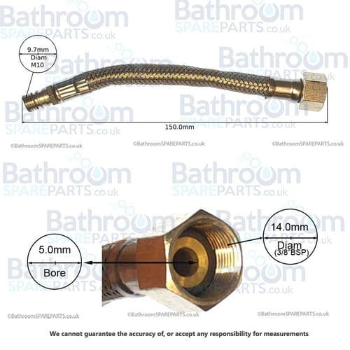 Bathroom Spare Parts Flexi Hose M10 x 3/8"BSP x 150mm BSPHOSE5
