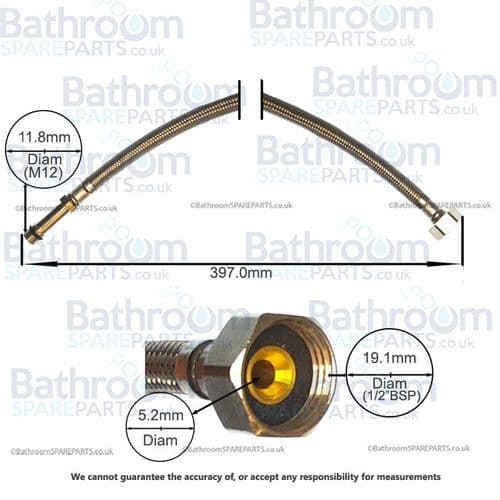 Bathroom Spare Parts Flexi Hose M12 x 1/2"BSP x 397mm  BSPHOSE20