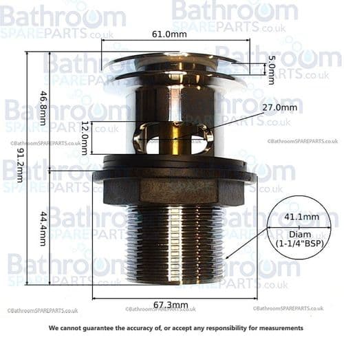 Bathroom Spare Parts Large Dome Basin Slotted Clicker Waste W43C-R