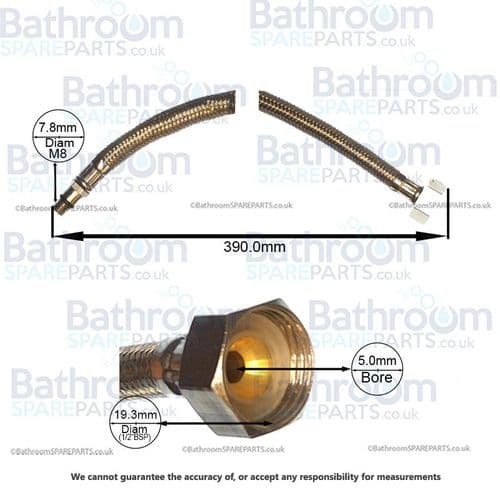 Bathroom Spare Parts M8 x 390mm Flexi Hose BSPHOSE6