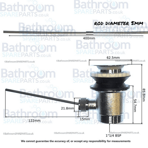 BathroomSpareParts Basin Pop Up Waste 1"1/4 Slotted & Rods 9208RCO