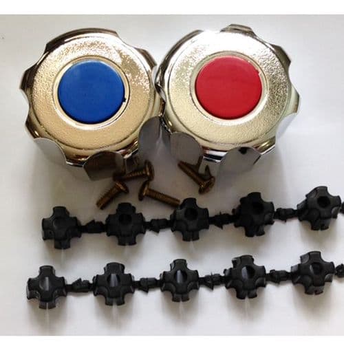 bathroomspareparts Easi fit Replacement Tap Tops plastic Chrome with 5 size spline adaptors EZE