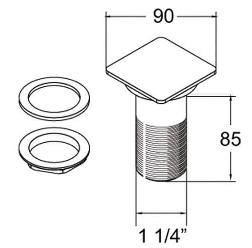 bathroomspareparts Square Plug Sprung Basin Waste Unslotted WA95