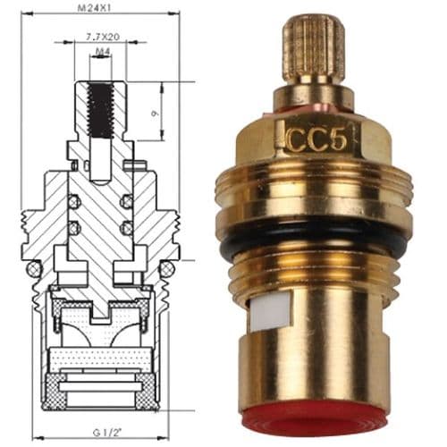 bathroomspareparts Tap cartridge  1/2" Ceramic Disc Cartridge Hot Clockwise Opening  CC5H
