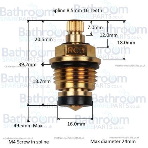 bathroomspareparts Tap cartridge  1/2" washer Valve RC3