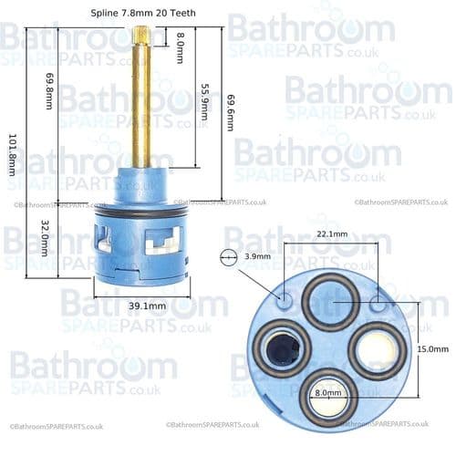 Bathstore 35mm Shower Valve 3 Way Diverter Mixer Cartridge 90000019980