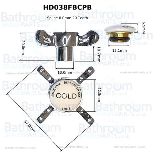 Bristan 1901 Tap Handles Pair Hot & Cold HD038FBCPB