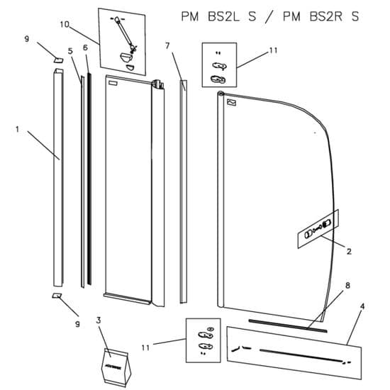 Bristan 2 Panel Bath Screen Right Hand 1140 x 1500mm Polished Silver PM BS2L S/PM BS2R S Spare Parts
