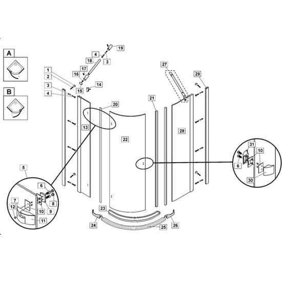 Bristan 3 Part Quadrant Left Hand Opening 900mm X 900mm RD/3 S 0881/0882/0883/0884 Spare Parts