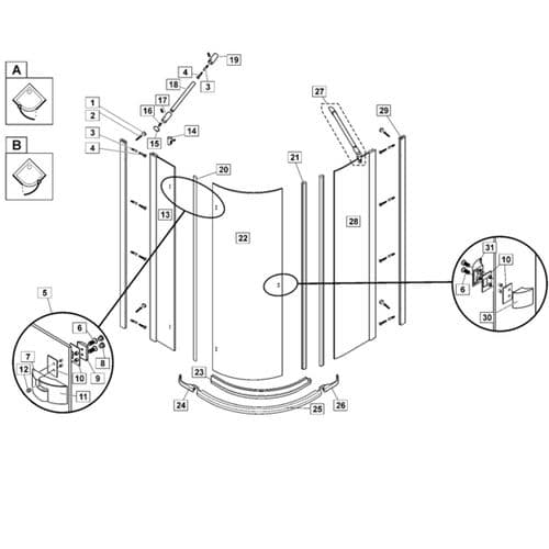 Bristan 3 Part Quadrant RHO 900mm X 900mm RD/3 S 0881/0882/0883/0884 Spare Parts