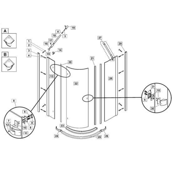 Bristan 3 Part Quadrant RHO 900mm X 900mm RD/3 S 0881/0882/0883/0884 Spare Parts