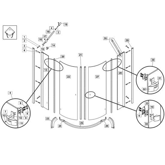 Bristan 4 Part Quadrant Enclosure 800mm X 800mm RD/4 0866/0867 Spare Parts