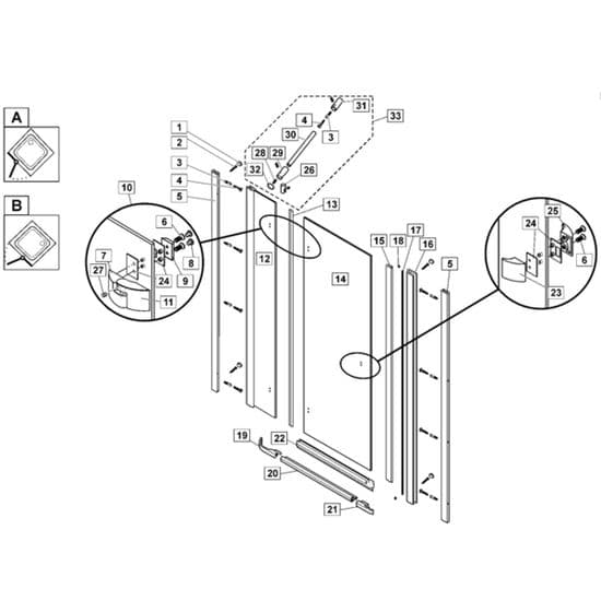 Bristan Hinged Door for Recess - Opening Left 800mm DTN 0860/0861 Spare Parts