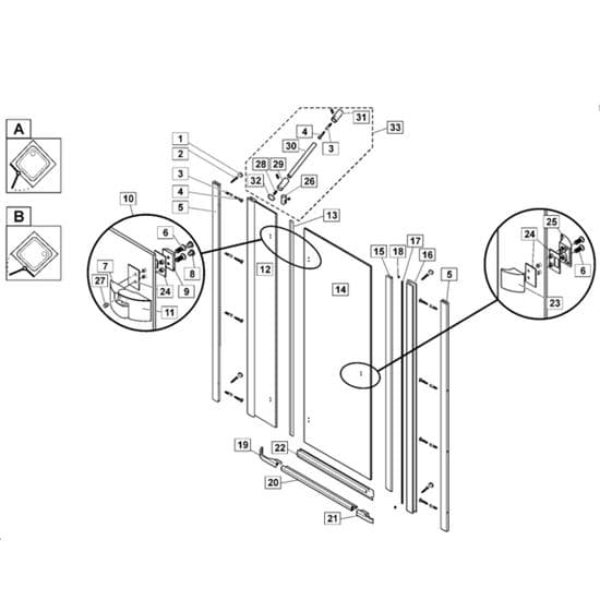 Bristan Hinged Door for Recess - Opening Right 800mm DTN 0860/0861 Spare Parts