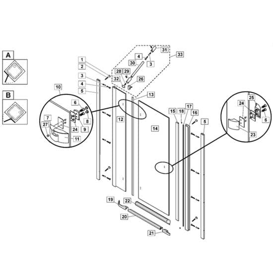 Bristan Hinged Door for Recess - Opening Right 900mm DTN 0860/0861 Spare Parts
