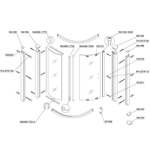 Bristan Java 1 Door/1 Fixed Panel Sliding Quadrant 950 x 950mm Spare Parts