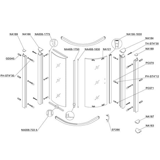 Bristan Java 1 Door/1 Fixed Panel Sliding Quadrant 950 x 950mm Spare Parts