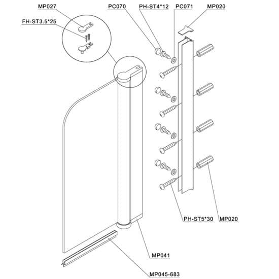 Bristan Java 1 Panel Bathscreen - Right Hand 750 x 1400mm Spare Parts