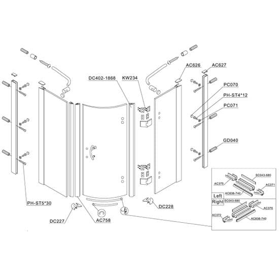 Bristan Java 3 Part/1 Door Quadrant - Opening Left or Right 800 x 800mm Spare Parts