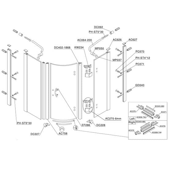 Bristan Java 3 Part/1 Door Quadrant - Opening Left or Right 900 x 900mm Spare Parts
