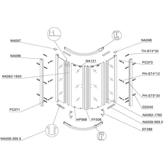 Bristan Java 4 Part Sliding Quadrant - 1200 x 900mm Opening Left Spare Parts
