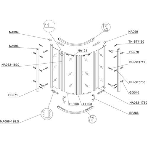 Bristan Java 4 Part Sliding Quadrant - 800 x 800mm Spare Parts