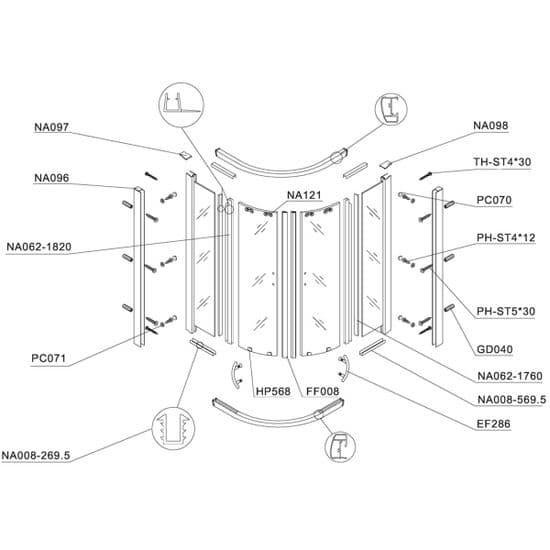Bristan Java 4 Part Sliding Quadrant - 900 x 1200mm Opening Right Spare Parts