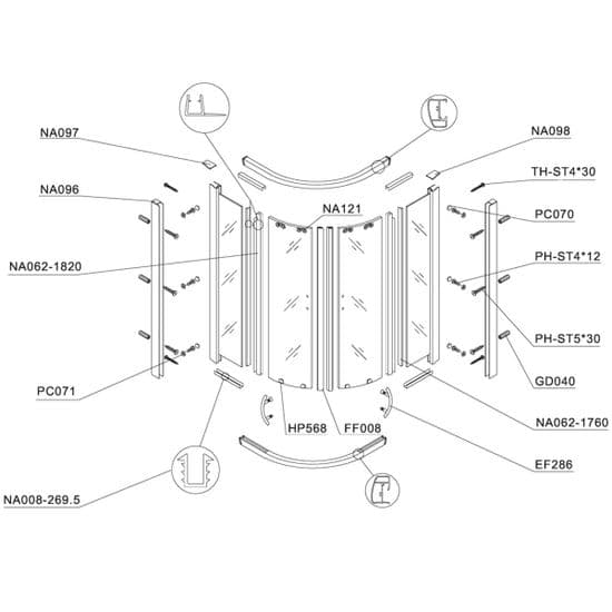 Bristan Java 4 Part Sliding Quadrant - 900 x 900mm Spare Parts