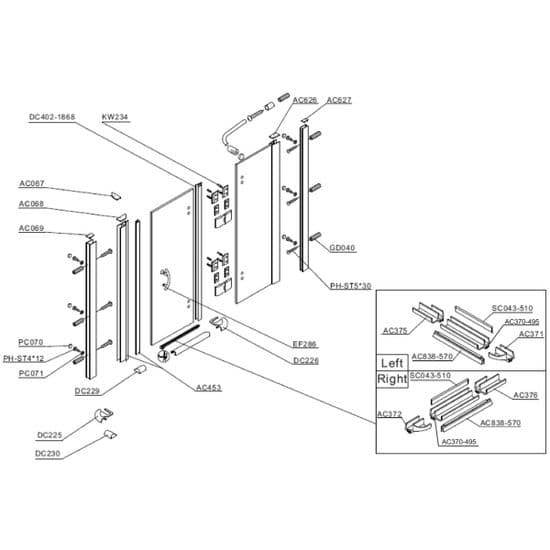 Bristan Java Hinged Door for Recess - Opening Left or Right 800mm Spare Parts